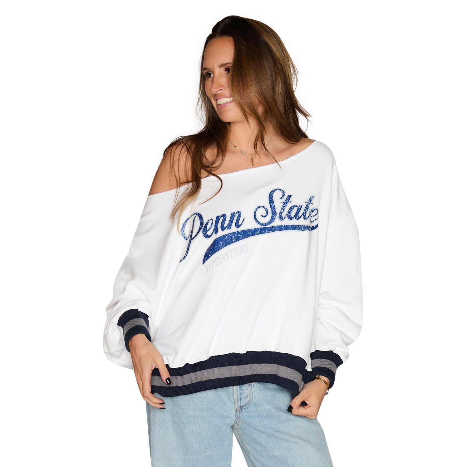 Penn State Vintage Off the Shoulder Sweatshirt | lojobands
