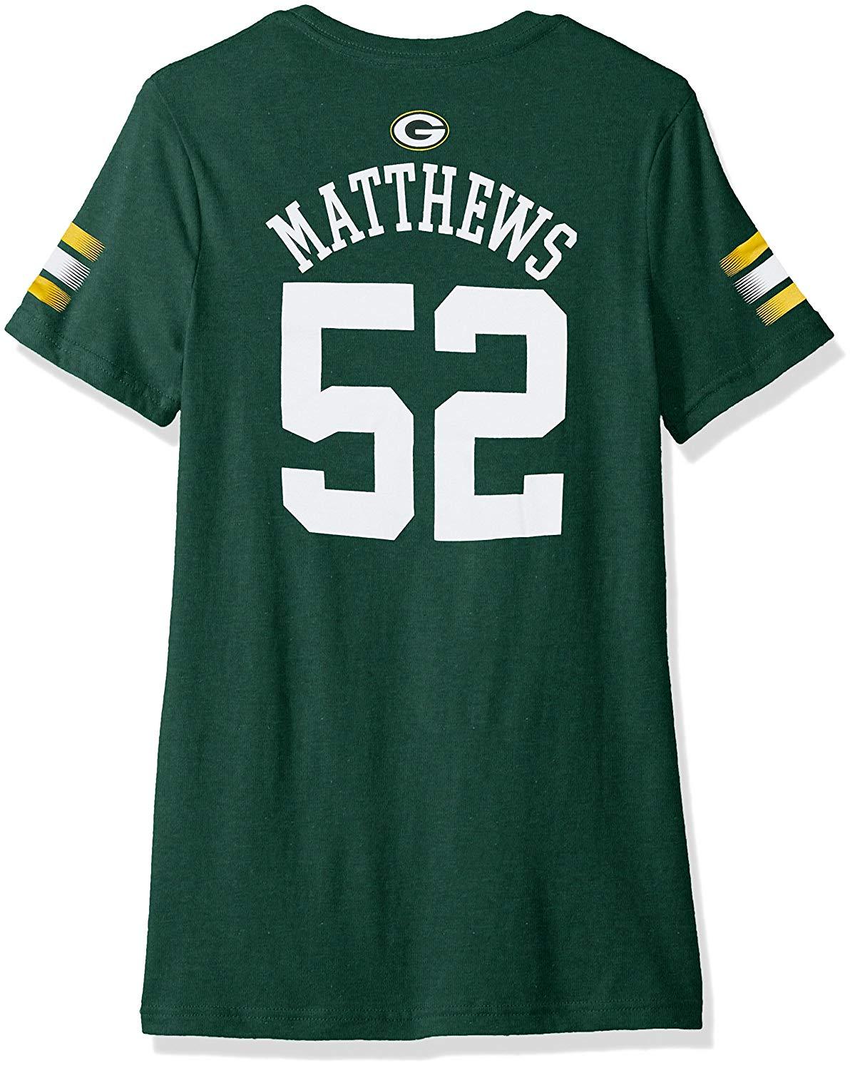 NFL Girls Clay Matthews Green Bay Packers Main Stripes V-Neck, Large/ 14 3