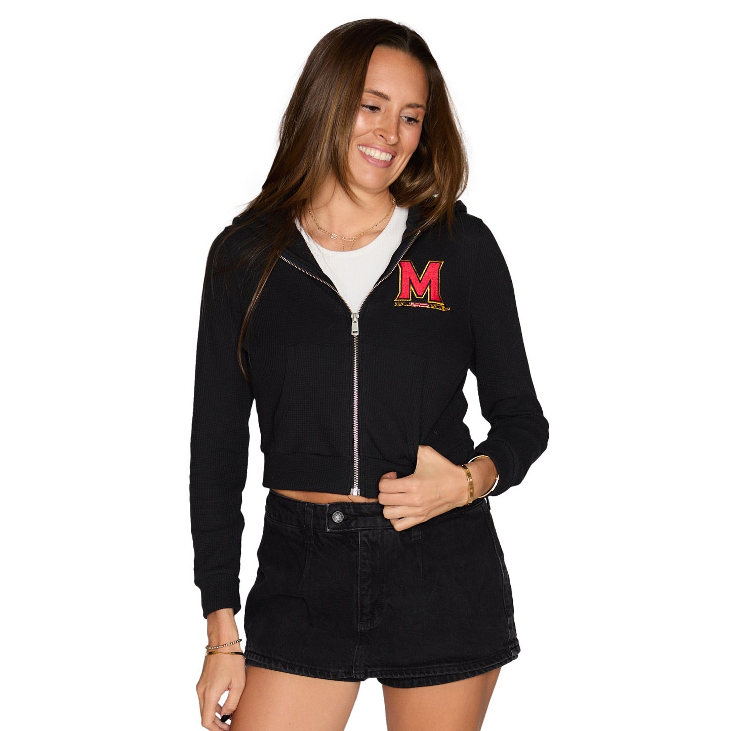 Maryland Terps Waffle Knit Zip Up Hoodie | lojobands