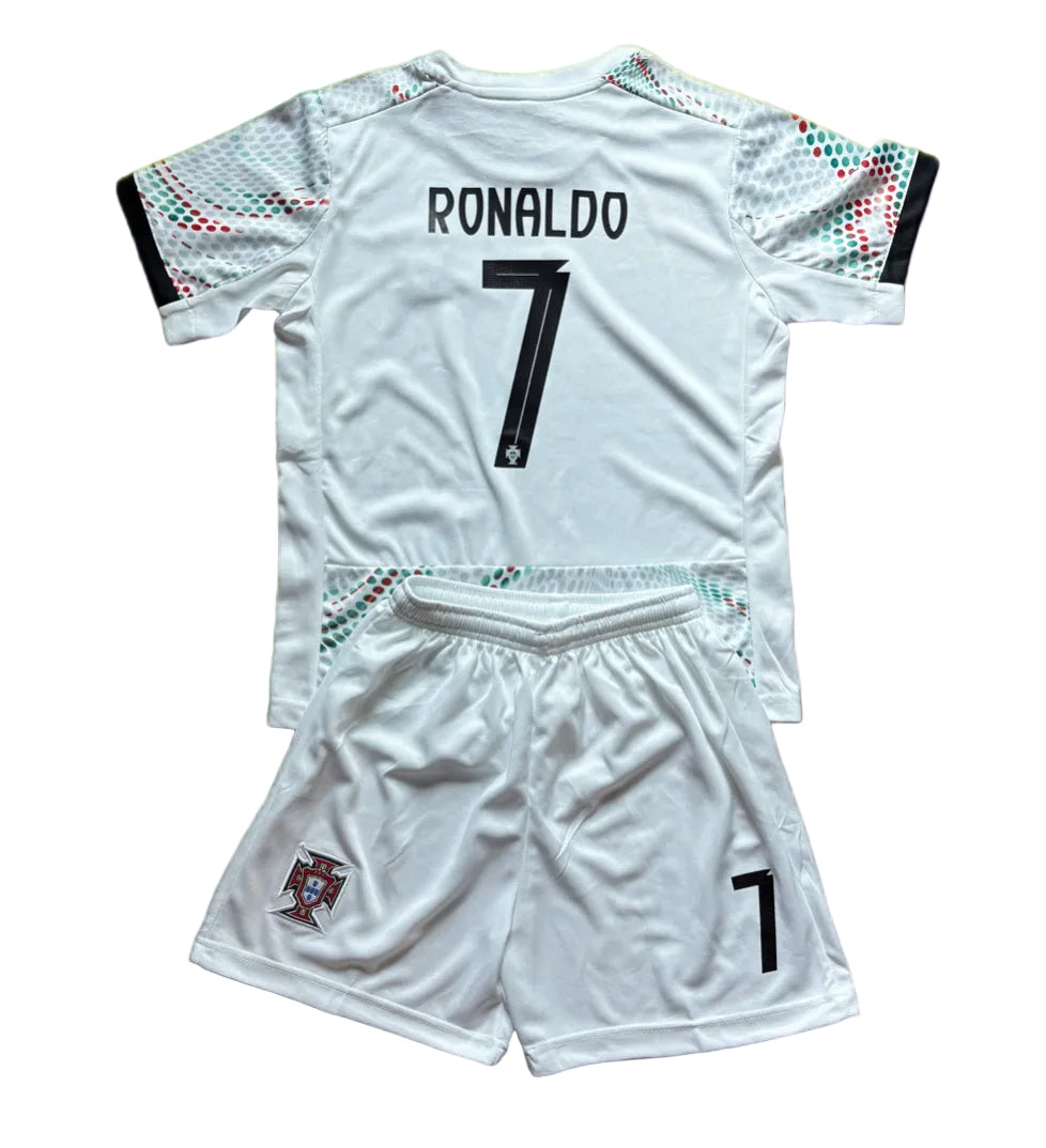Ronaldo Portugal 2025 Away White Kids Soccer Jersey Kit 2 Piece Set 2