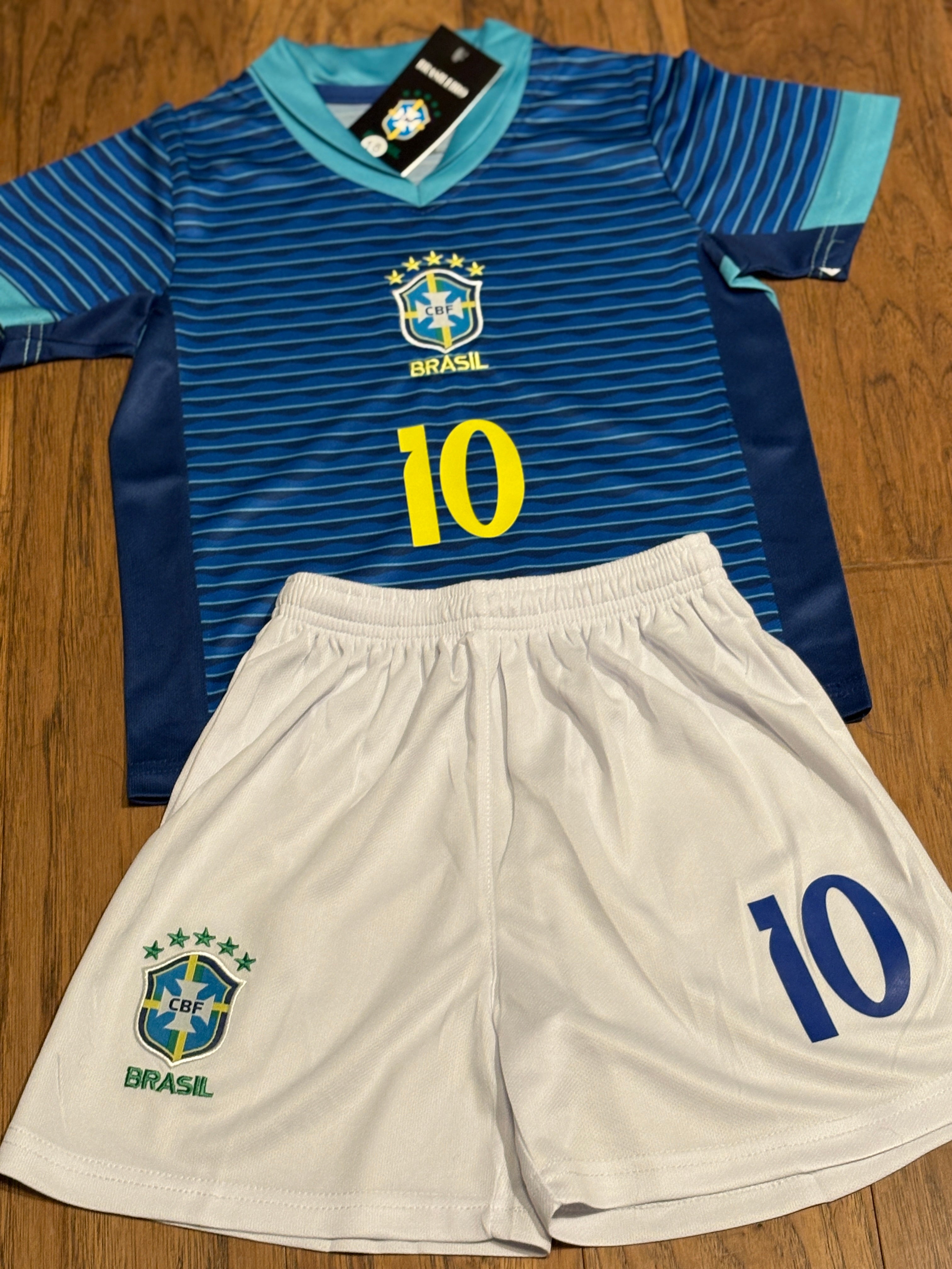 Neymar Jr Blue Brazil Away Jersey Kids Soccer Jersey Set Youth & Toddler Sizes 7