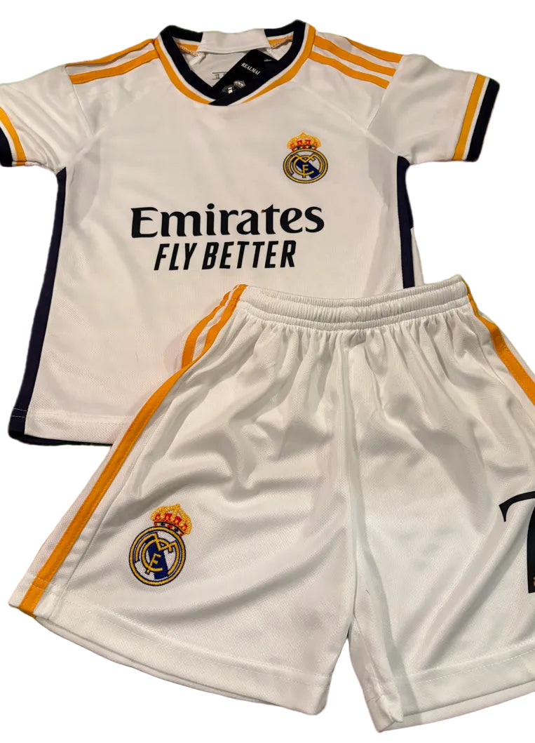 Vini Jr Kids Jersey White/Gold Real Madrid Youth and Toddler Sizes 4