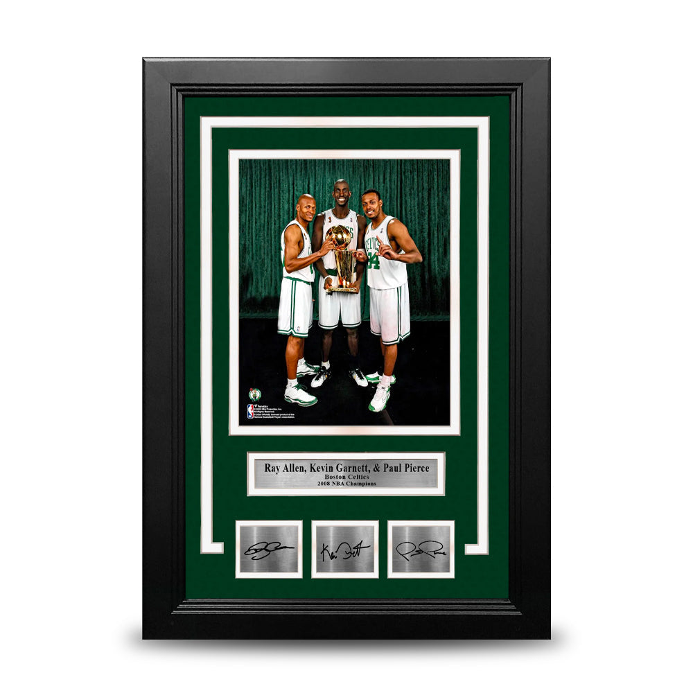 Ray Allen, Kevin Garnett, & Paul Pierce Boston Celtics 8x10 Framed Photo with Engraved Autographs 1