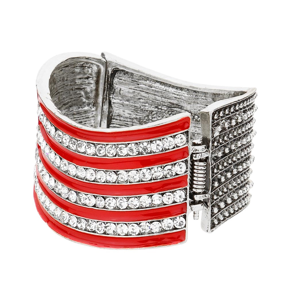 Crystal Rhinestone American Flag Hinged Bracelet 3