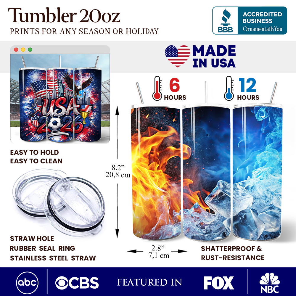 USA 2026 Soccer Cup Global Championship 20oz Tumbler With Lid and Stainless Steel Straw, Fans Football Gift Cup 2