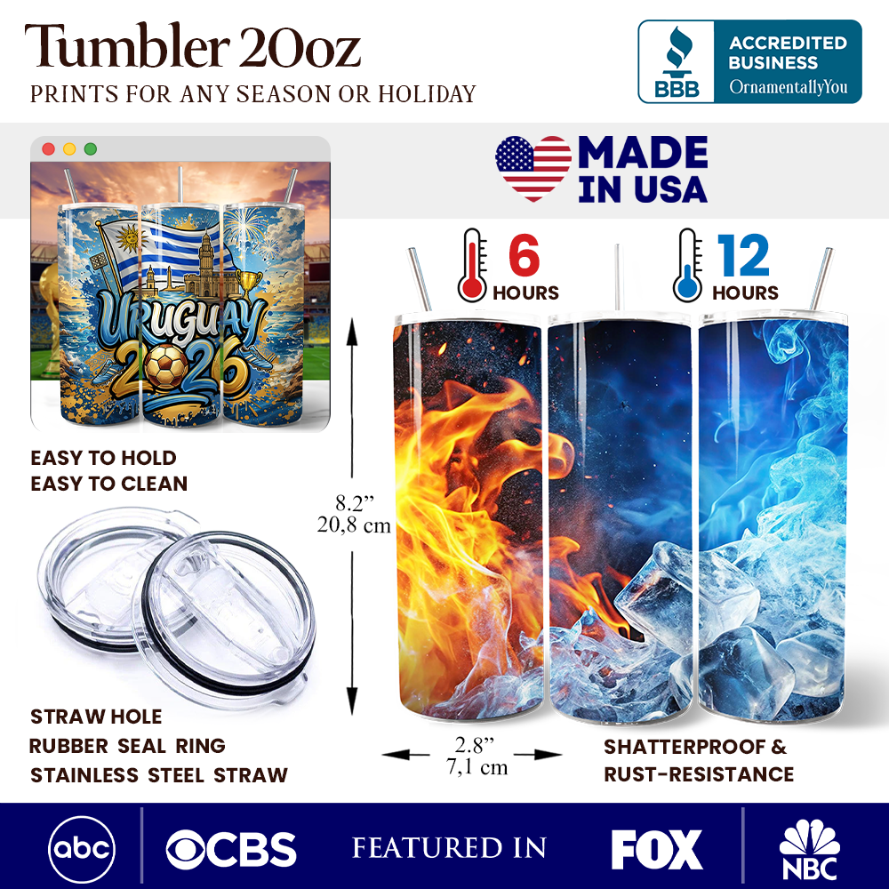Uruguay 2026 Soccer Cup Global Championship 20oz Tumbler With Lid and Stainless Steel Straw, Fans Football Gift Cup 2