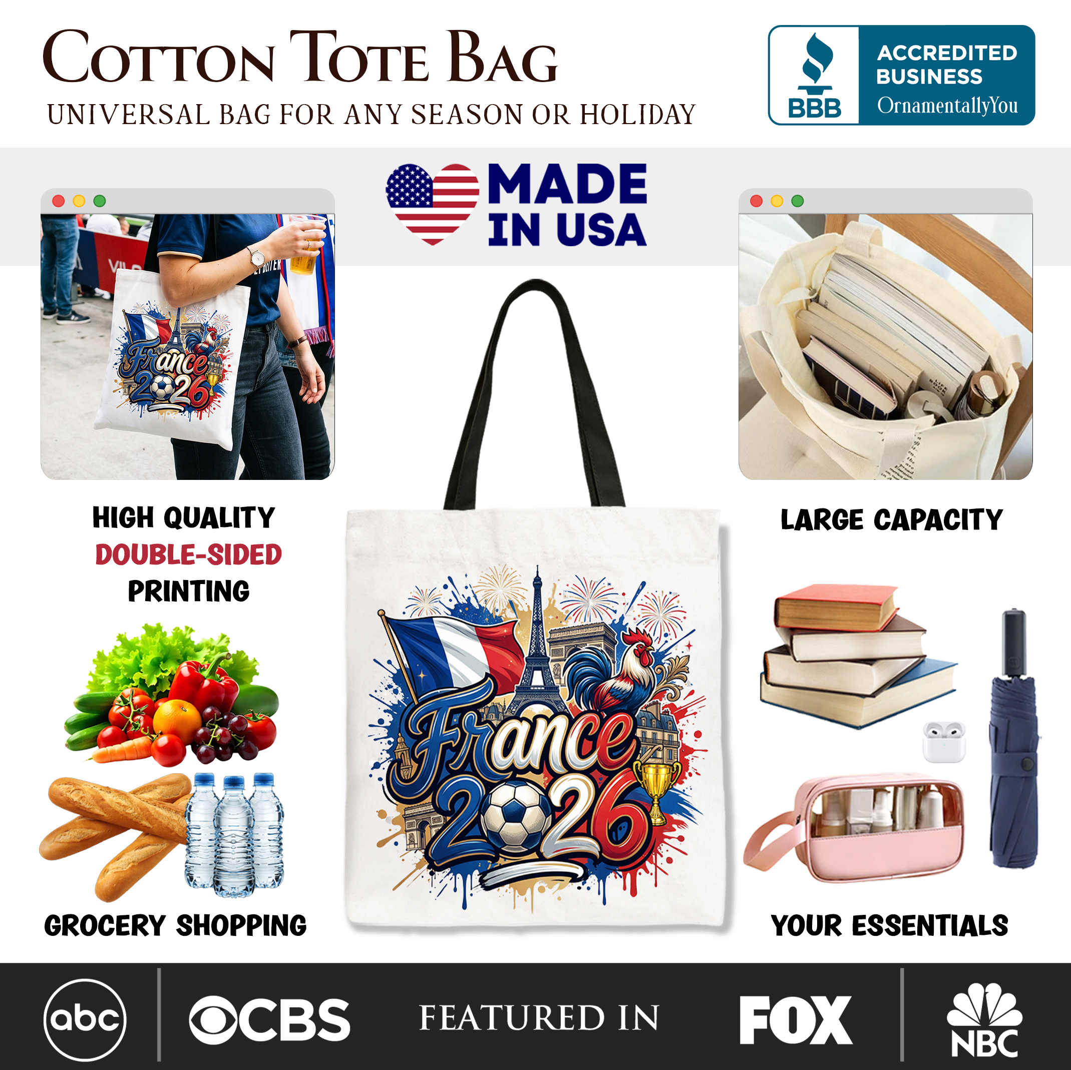 France 2026 Soccer Cup Global Championship Tote Bag, Fans Football Gift Shopper 2