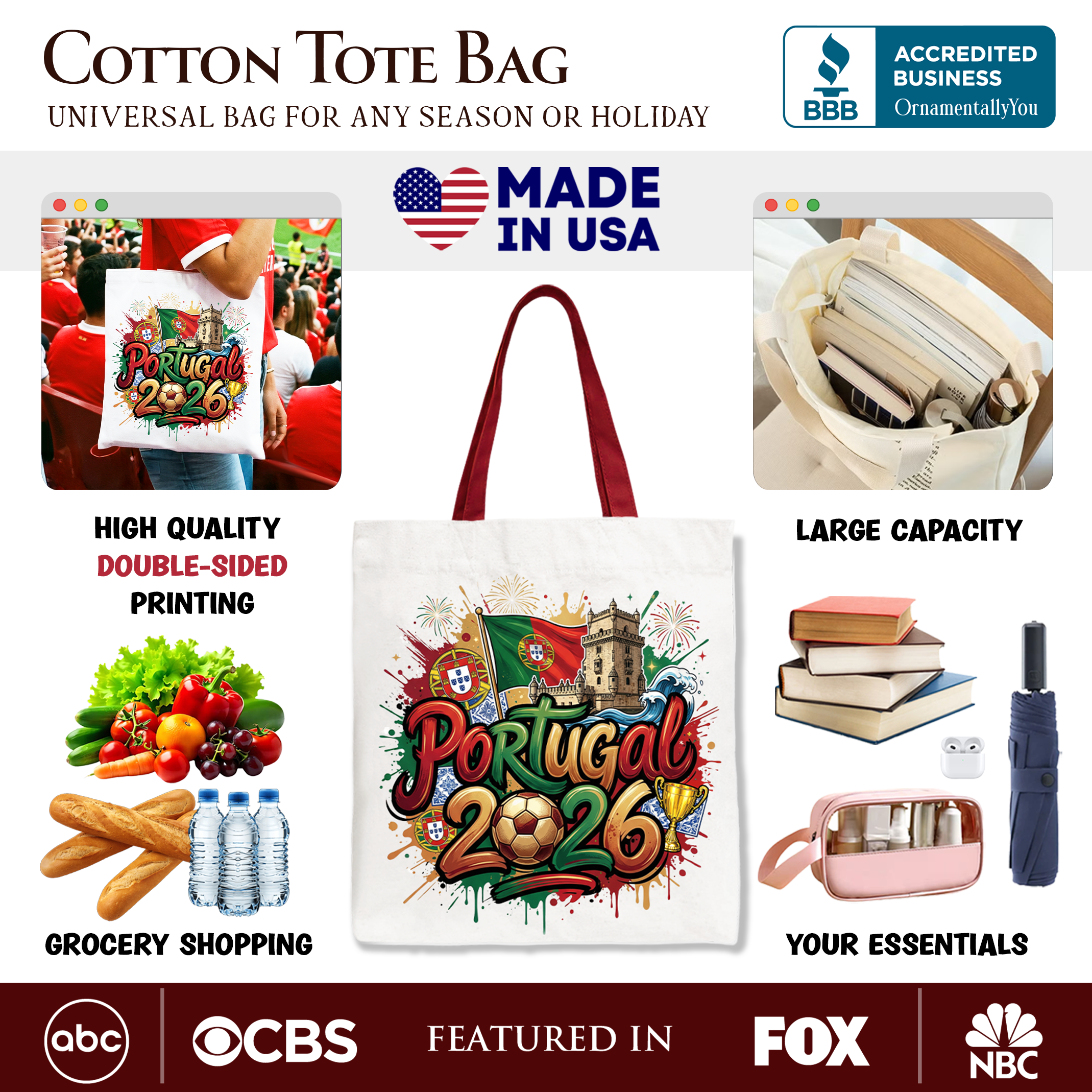 Portugal 2026 Soccer Cup Global Championship Tote Bag, Fans Football Gift Shopper 2