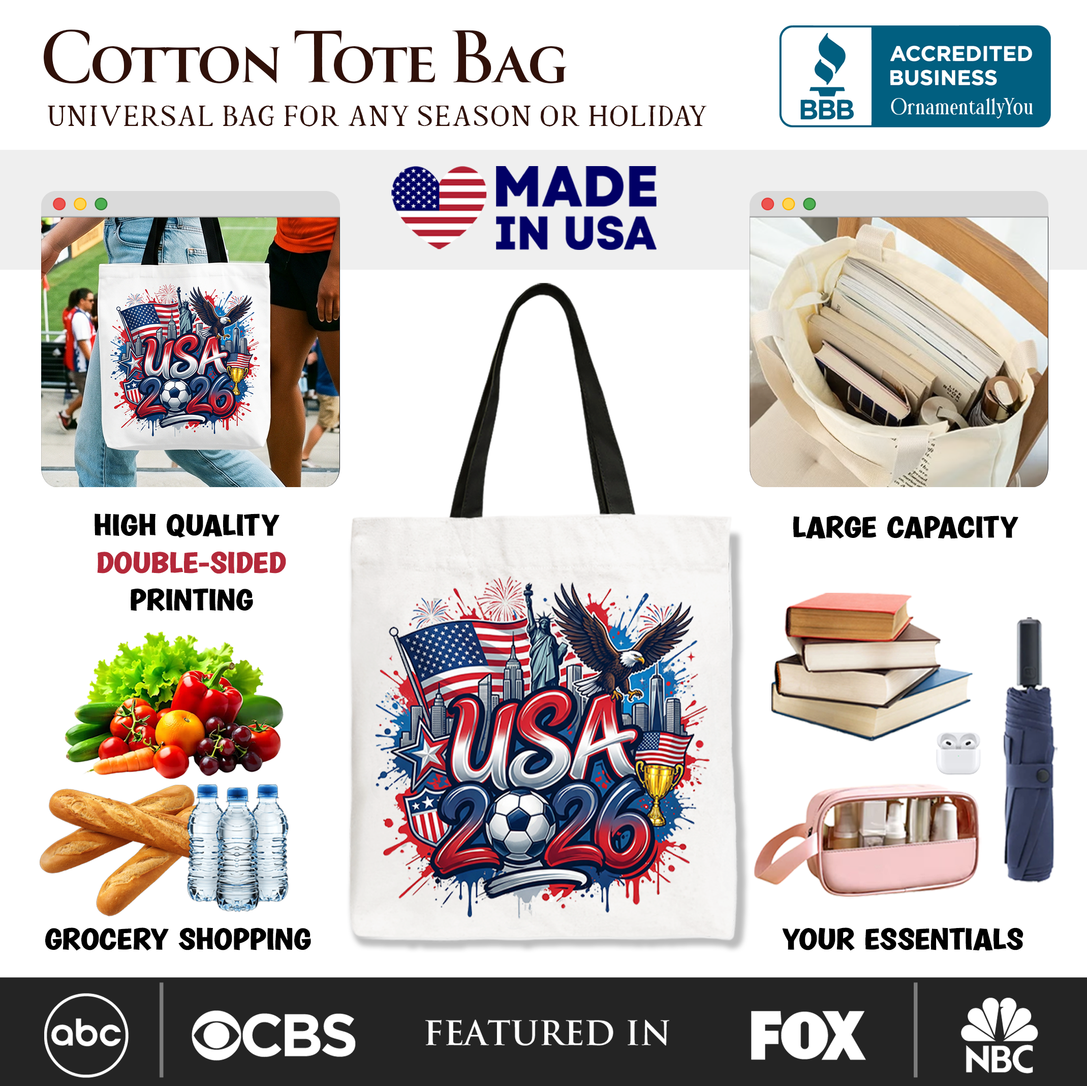 USA 2026 Soccer Cup Global Championship Tote Bag, Fans Football Gift Shopper 2