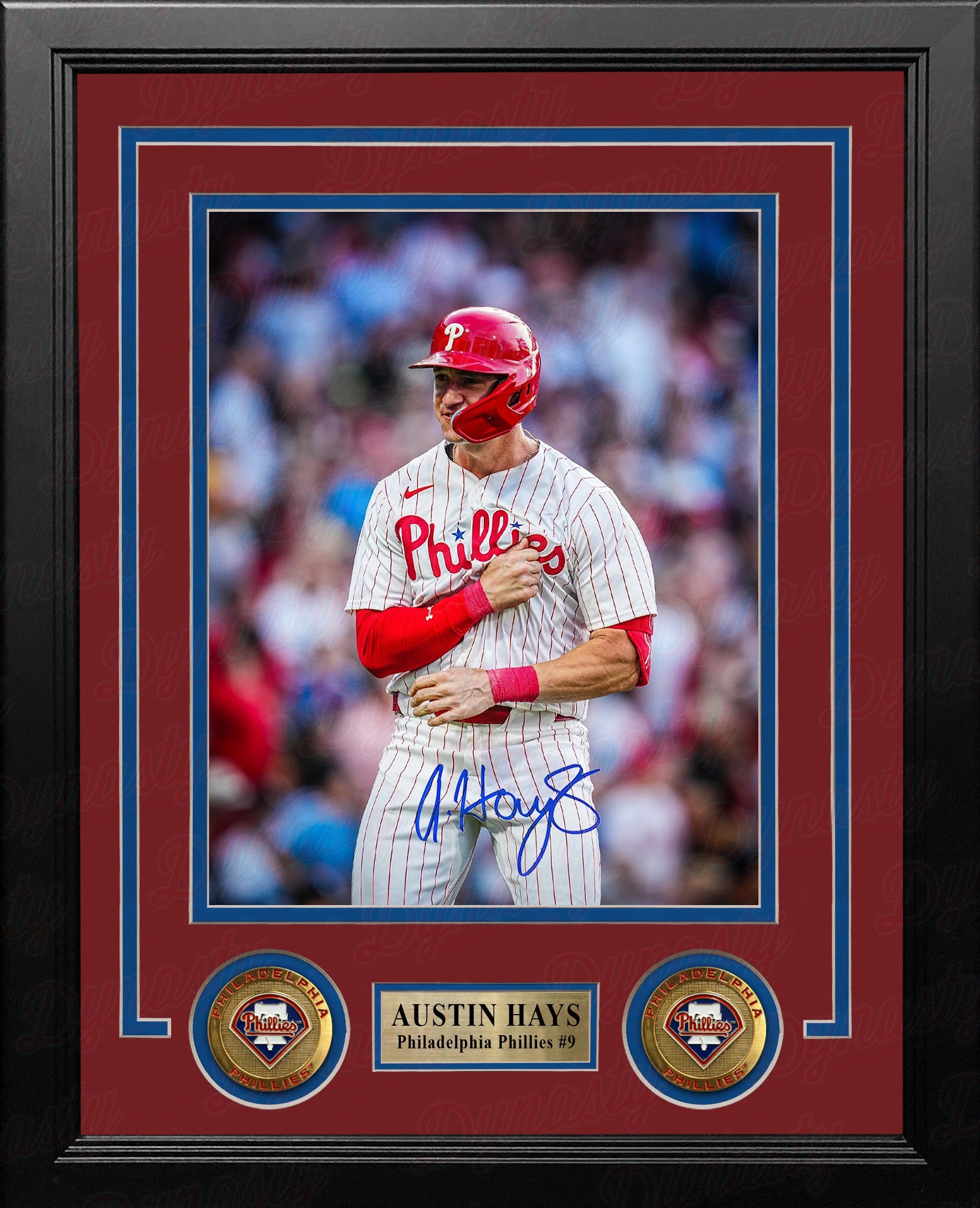 Austin Hays Chest Pound Autographed Philadelphia Phillies 8" x 10" Framed Baseball Photo 2