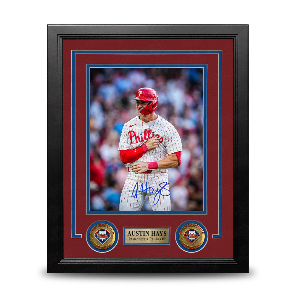 Austin Hays Chest Pound Autographed Philadelphia Phillies 8" x 10" Framed Baseball Photo 1