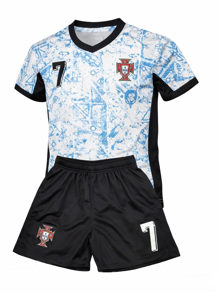 Ronaldo Portugal Away Blue Kids Soccer Jersey Kit 2 Piece Set 2