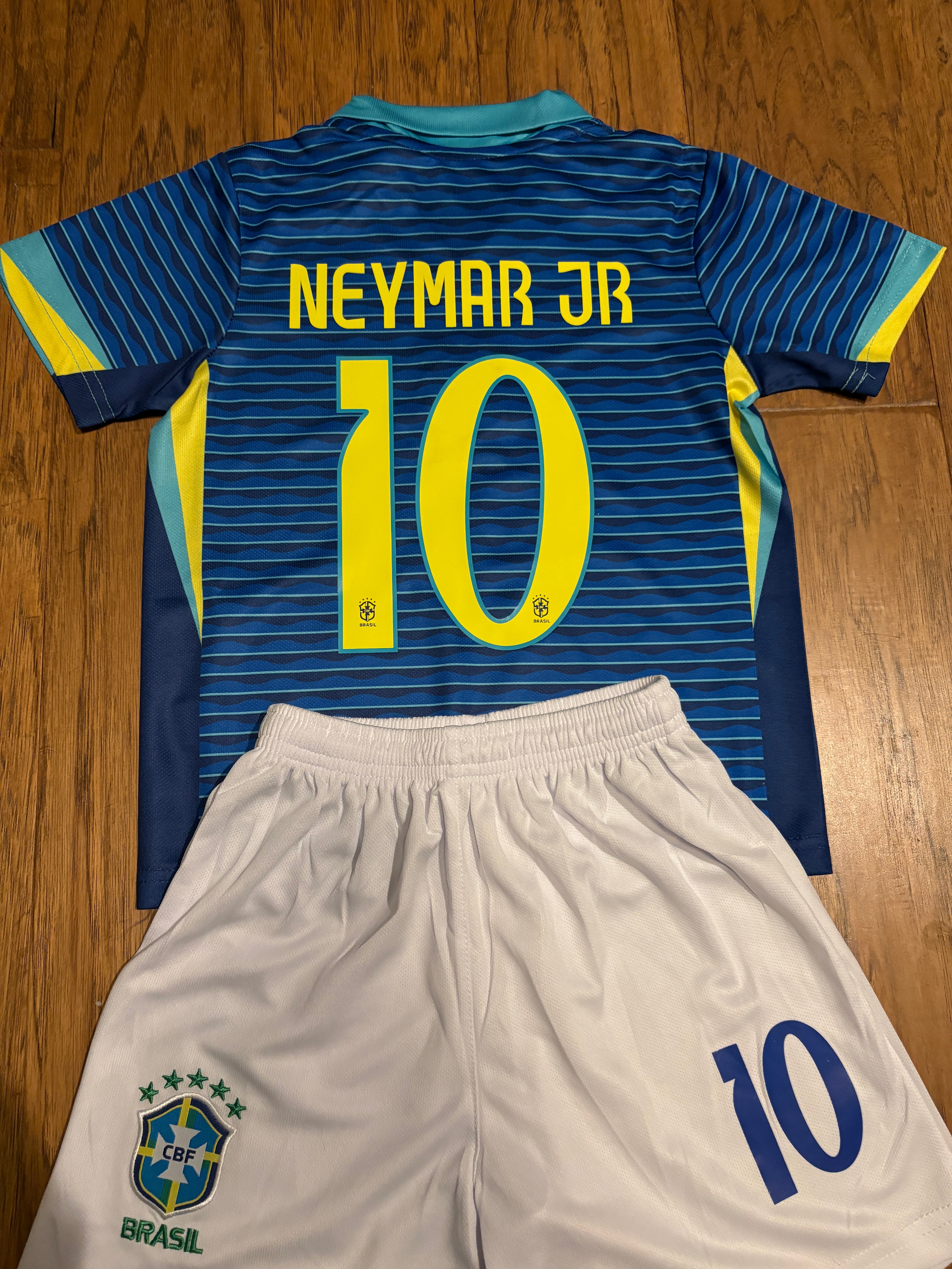 Neymar Jr Blue Brazil Away Jersey Kids Soccer Jersey Set Youth & Toddler Sizes 6