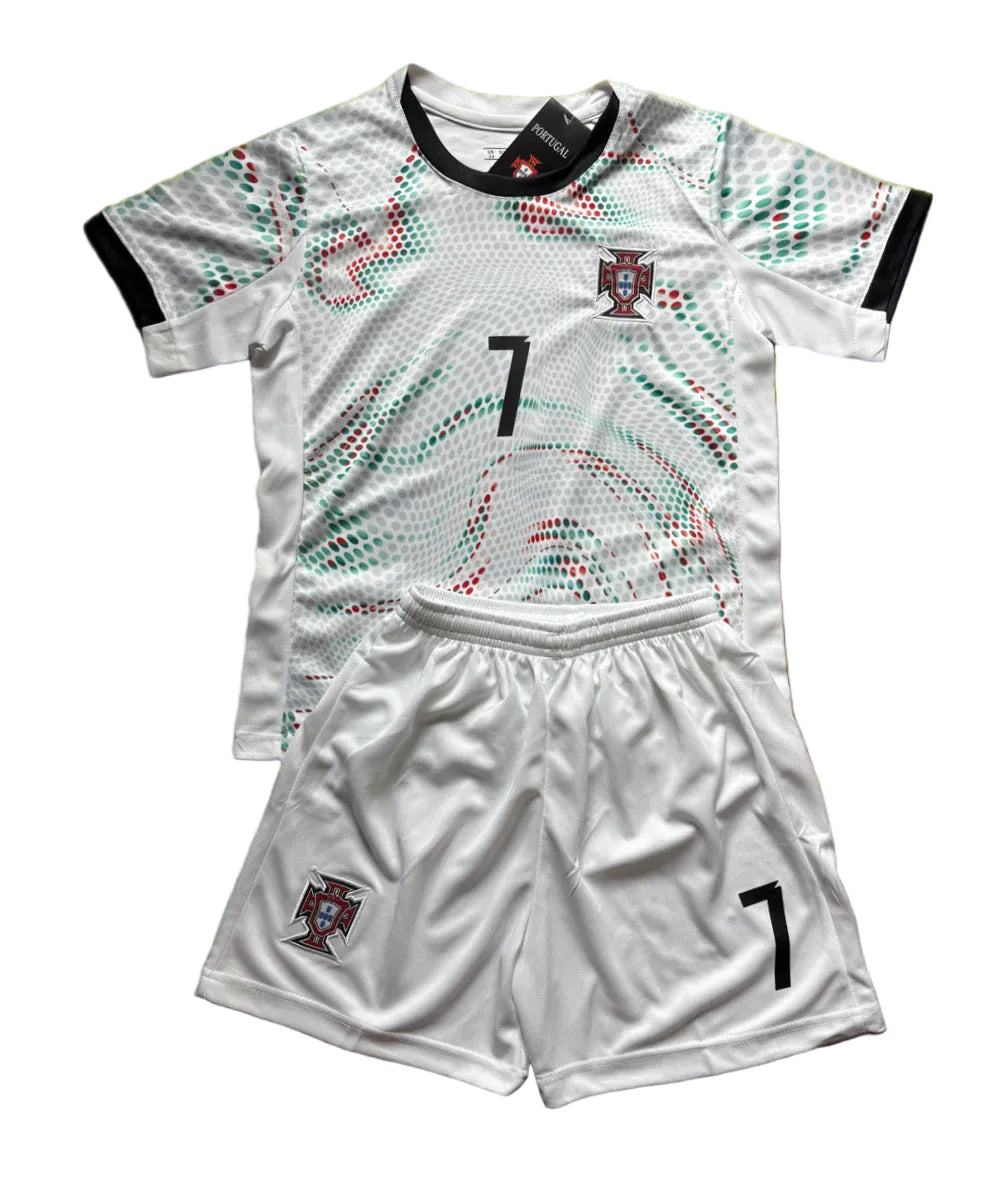 Ronaldo Portugal 2025 Away White Kids Soccer Jersey Kit 2 Piece Set 1