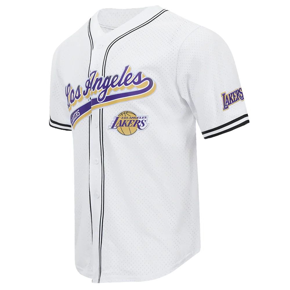 Pro Standard LA Lakers Script Tail Mesh Button Down Shirt - White/Black 3