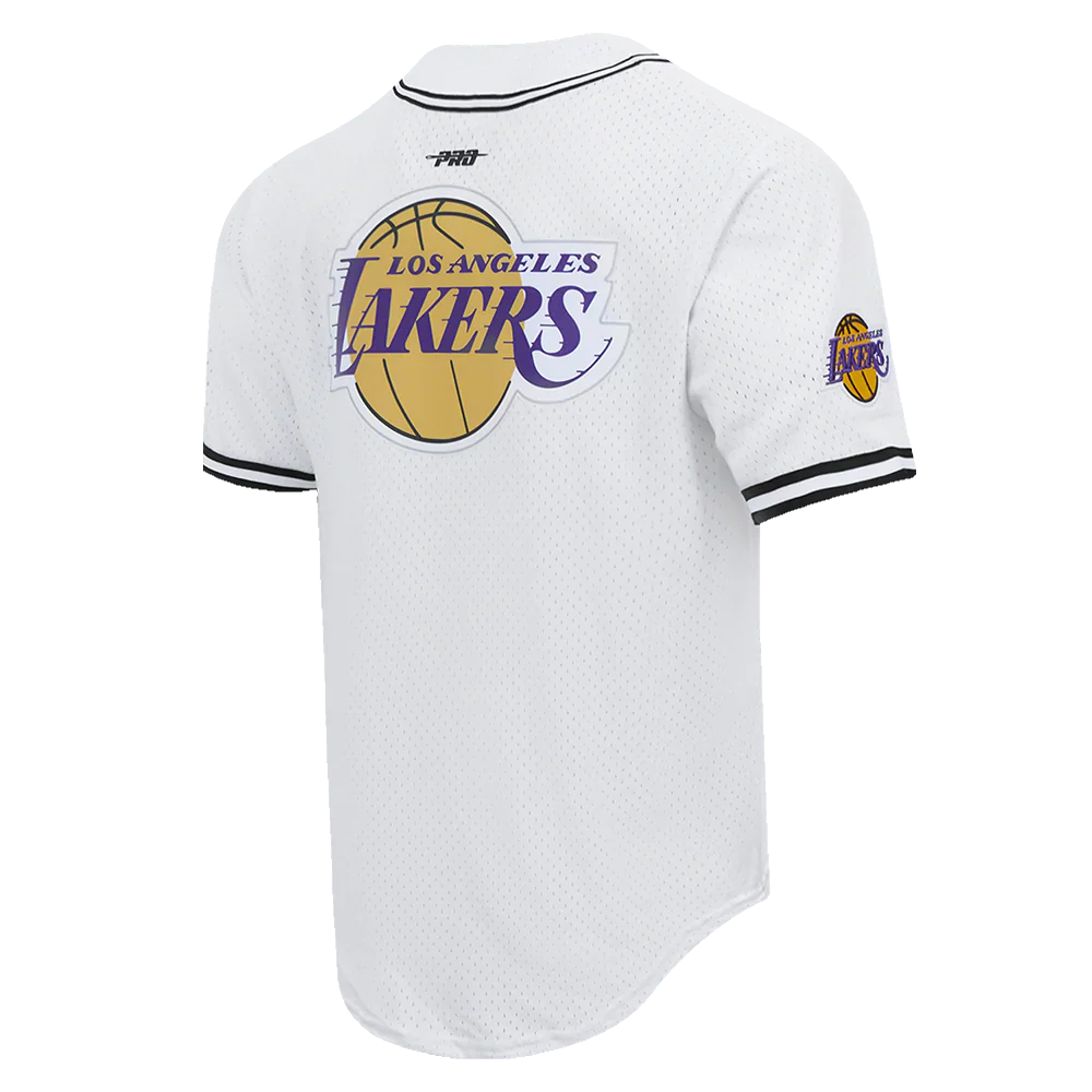 Pro Standard LA Lakers Script Tail Mesh Button Down Shirt - White/Black 4