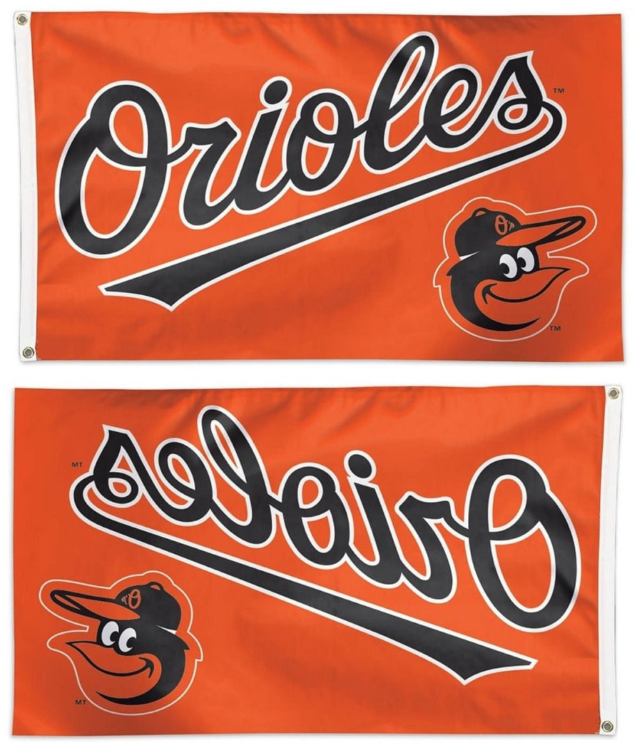 Baltimore Orioles Flag 3x5 Scripted Mascot Orange