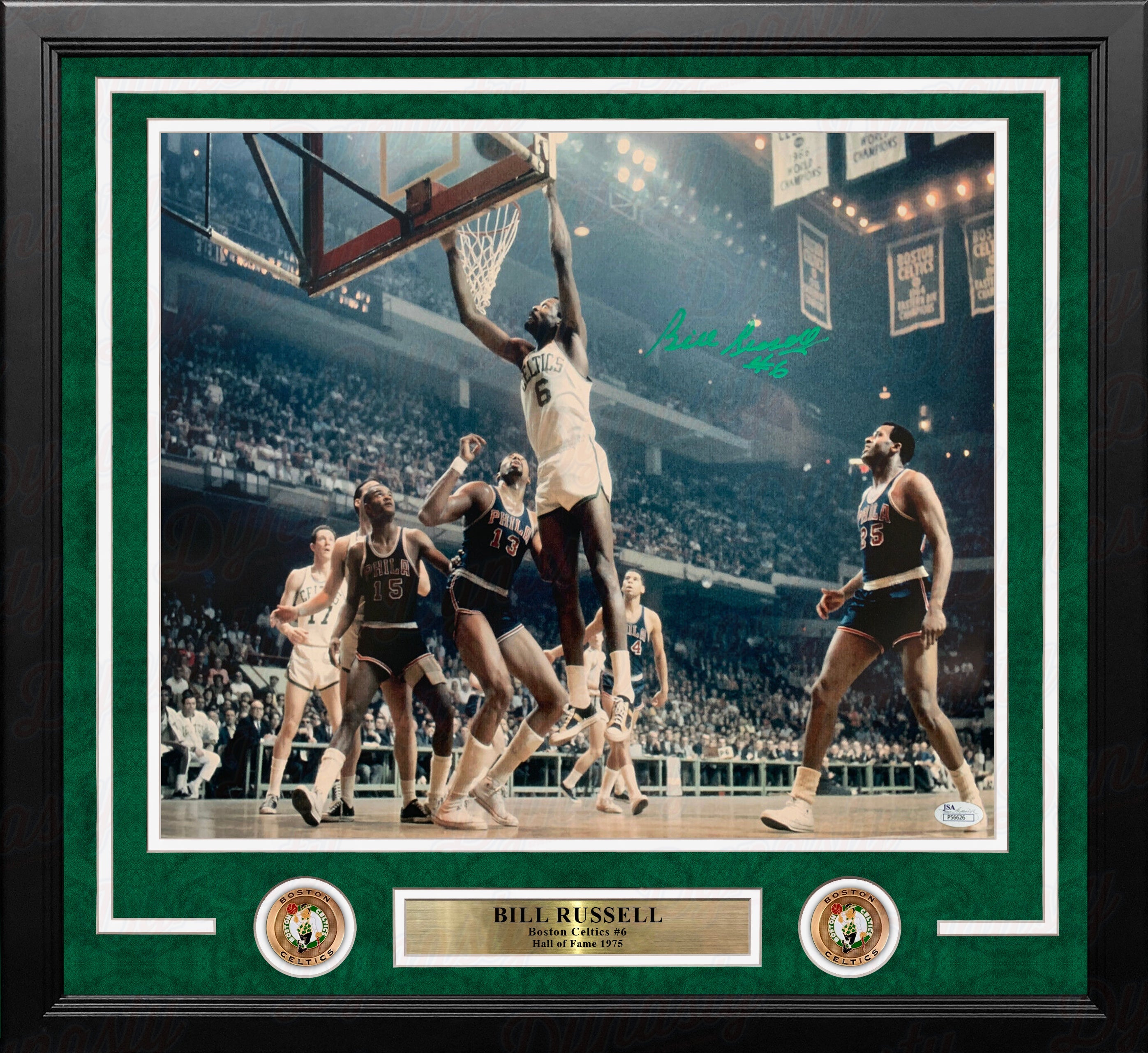 Bill Russell at the Rim Boston Celtics Autographed 16" x 20" Framed Basketball Photo 2
