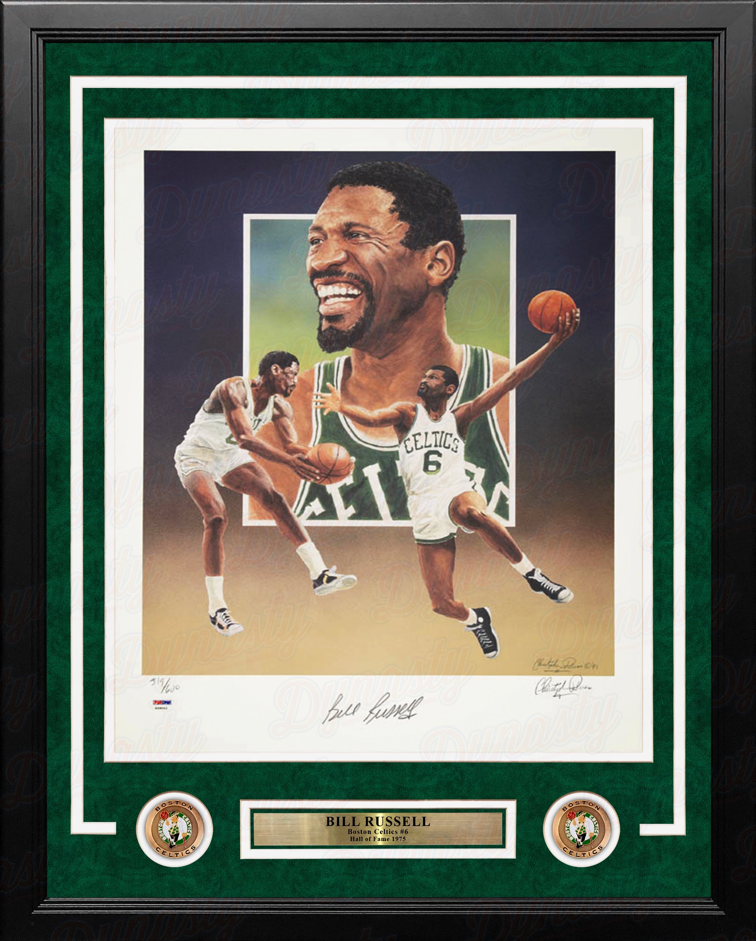 Bill Russell Boston Celtics Autographed 18x24 Framed Christopher Paluso Basketball Lithograph Photo 2