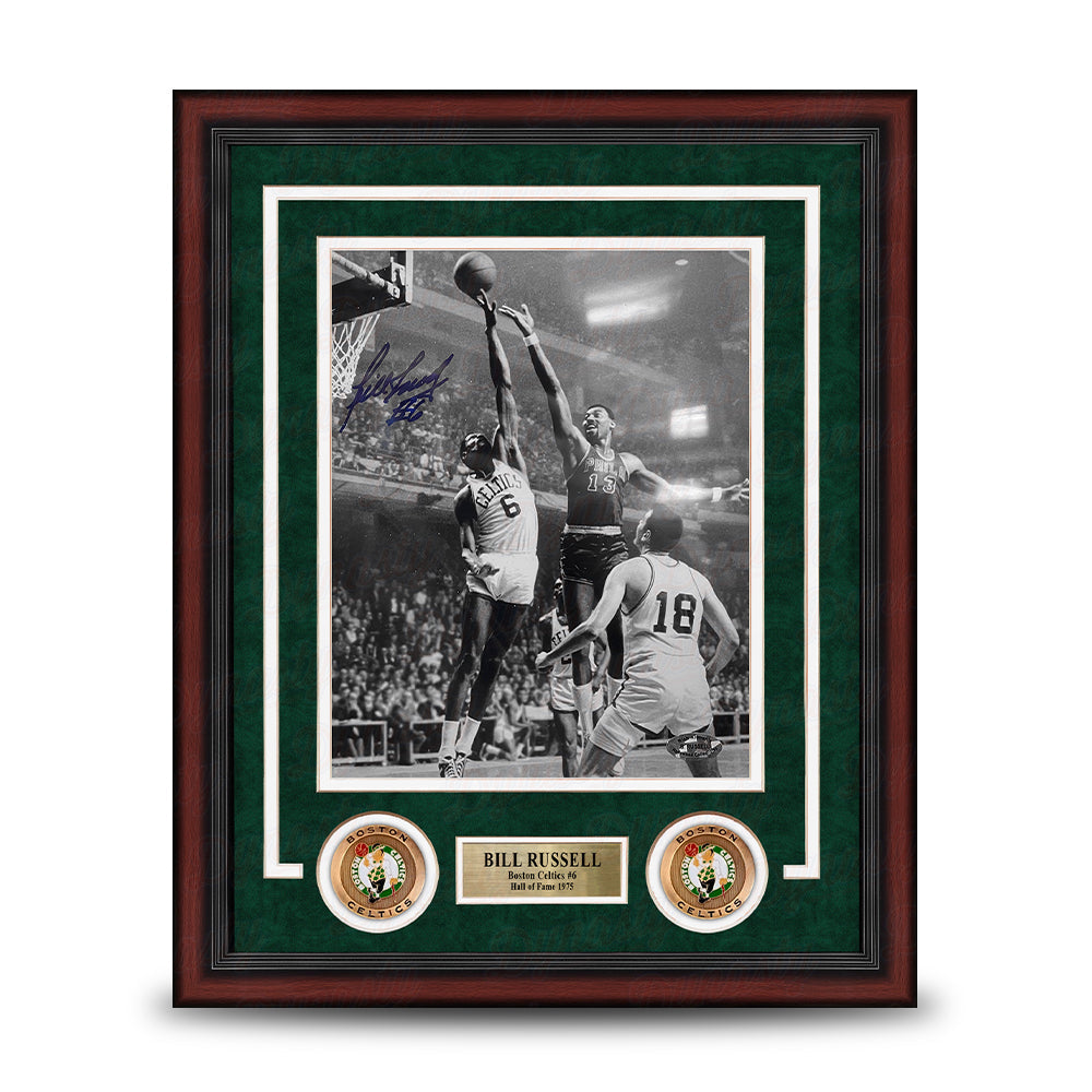 Bill Russell v. Wilt Boston Celtics Autographed 8" x 10" Framed Black & White Basketball Photo 1