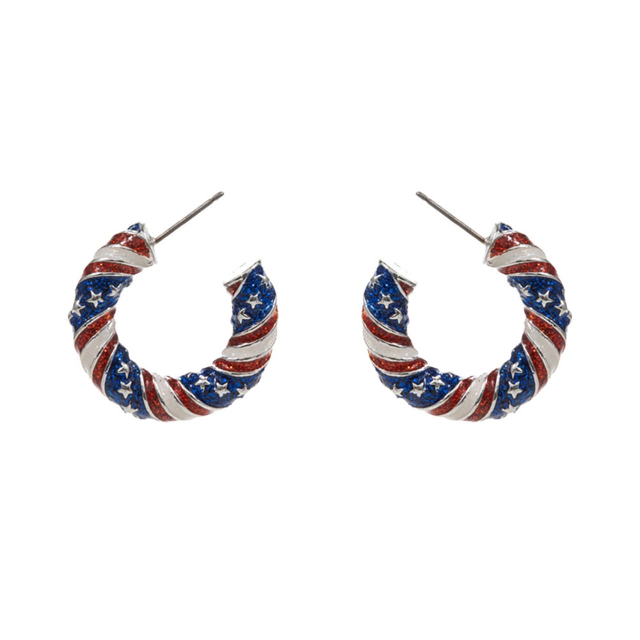 Glittered Enamel American USA Twisted Hoop Earrings