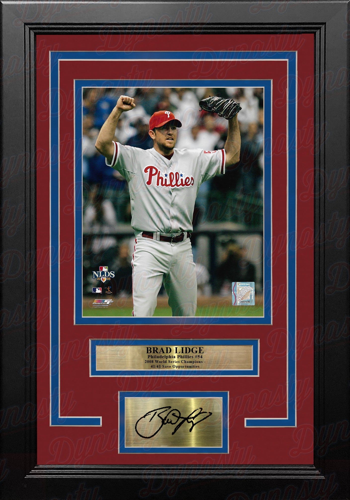 Brad Lidge 2008 Playoff Action Philadelphia Phillies 8" x 10" Framed Baseball Photo with Engraved Autograph 1