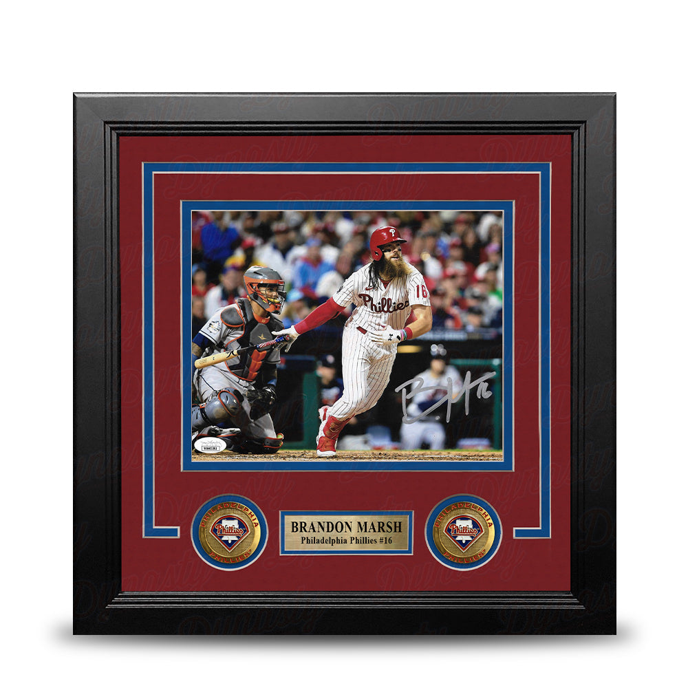 Brandon Marsh in Action Autographed Philadelphia Phillies 8" x 10" Framed Baseball Photo 1