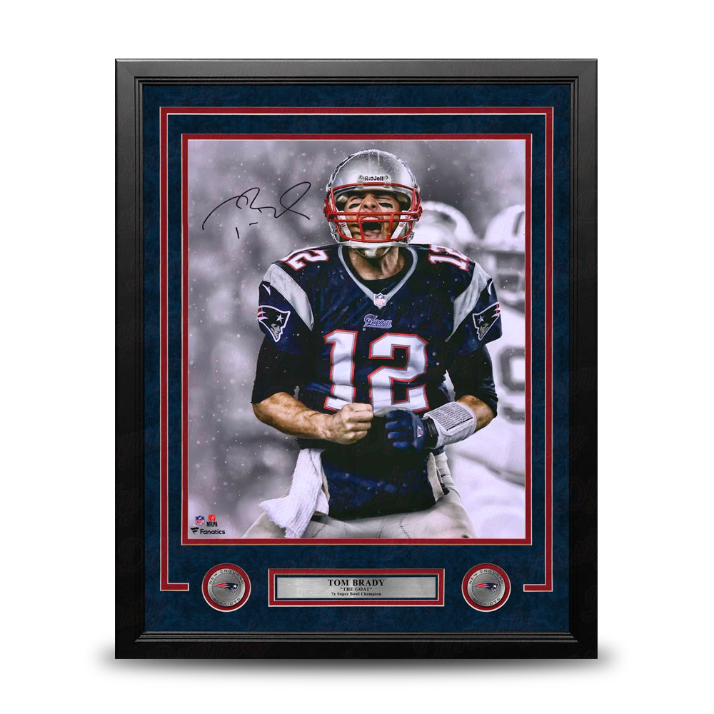 Tom Brady Spotlight Scream New England Patriots Autographed 16" x 20" Framed Football Photo 1