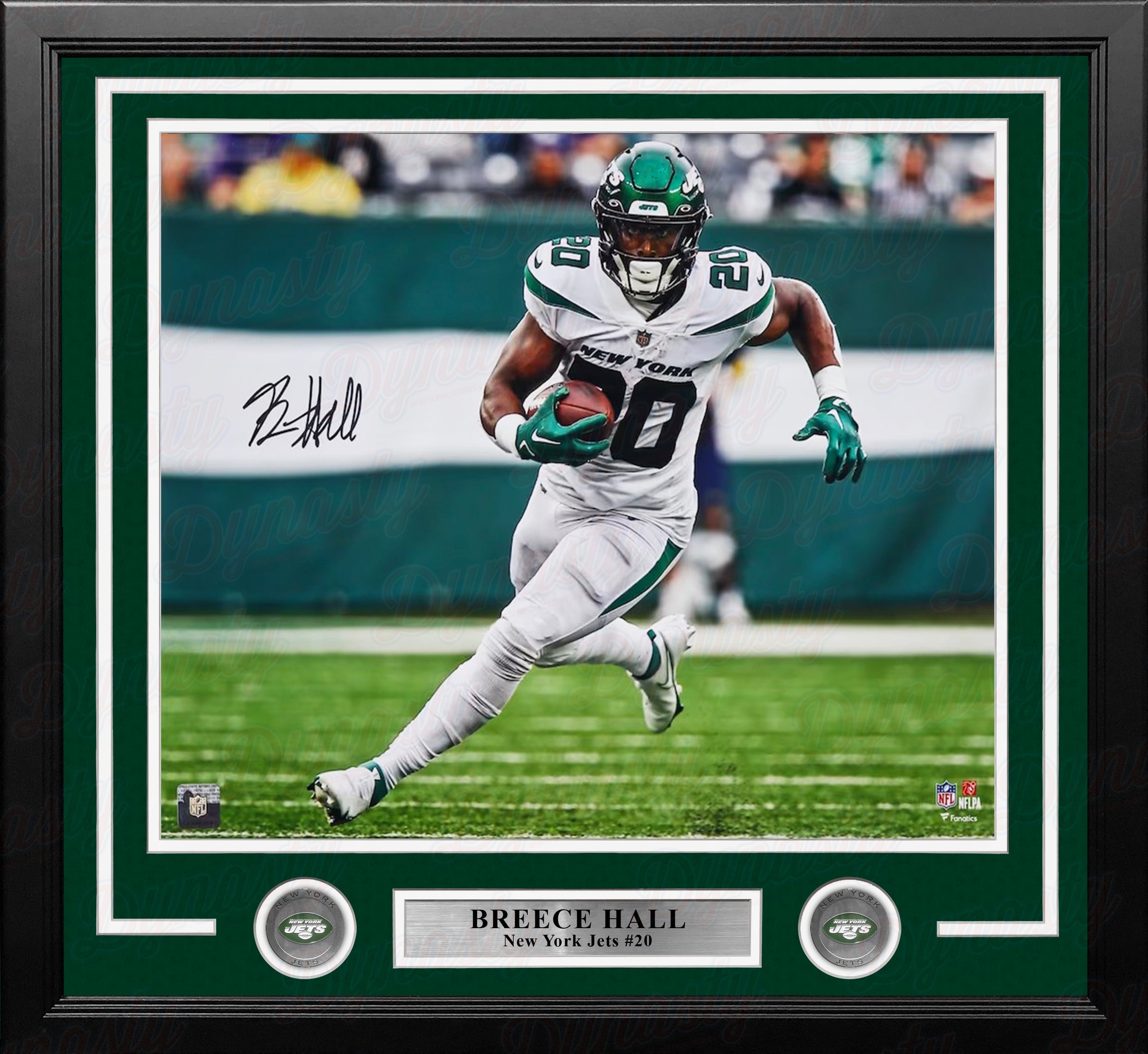 Breece Hall Running Action New York Jets Autographed 16" x 20" Framed Football Photo 1