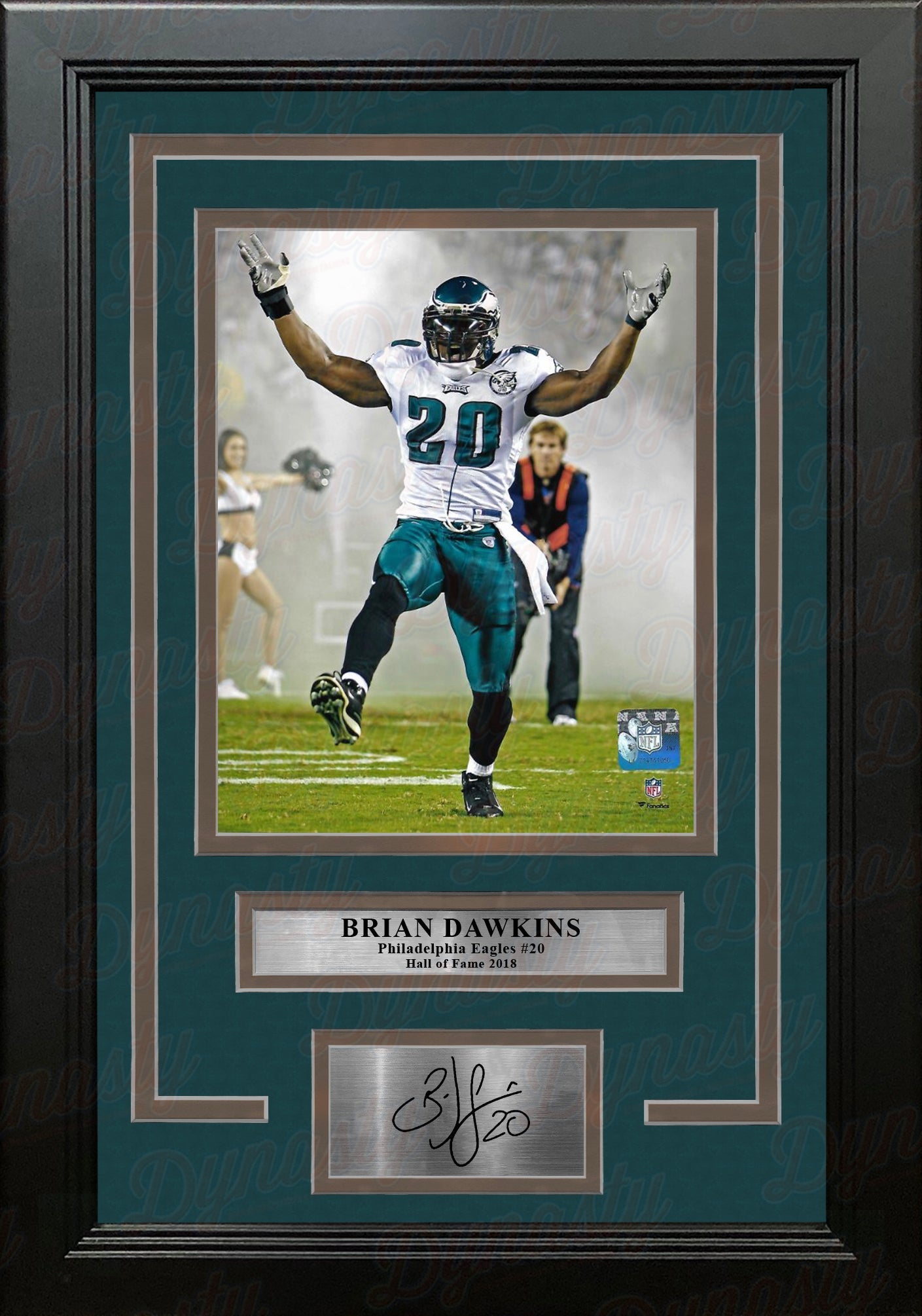 Brian Dawkins Smoke Entrance Philadelphia Eagles Framed Football Photo with Engraved Autograph 1