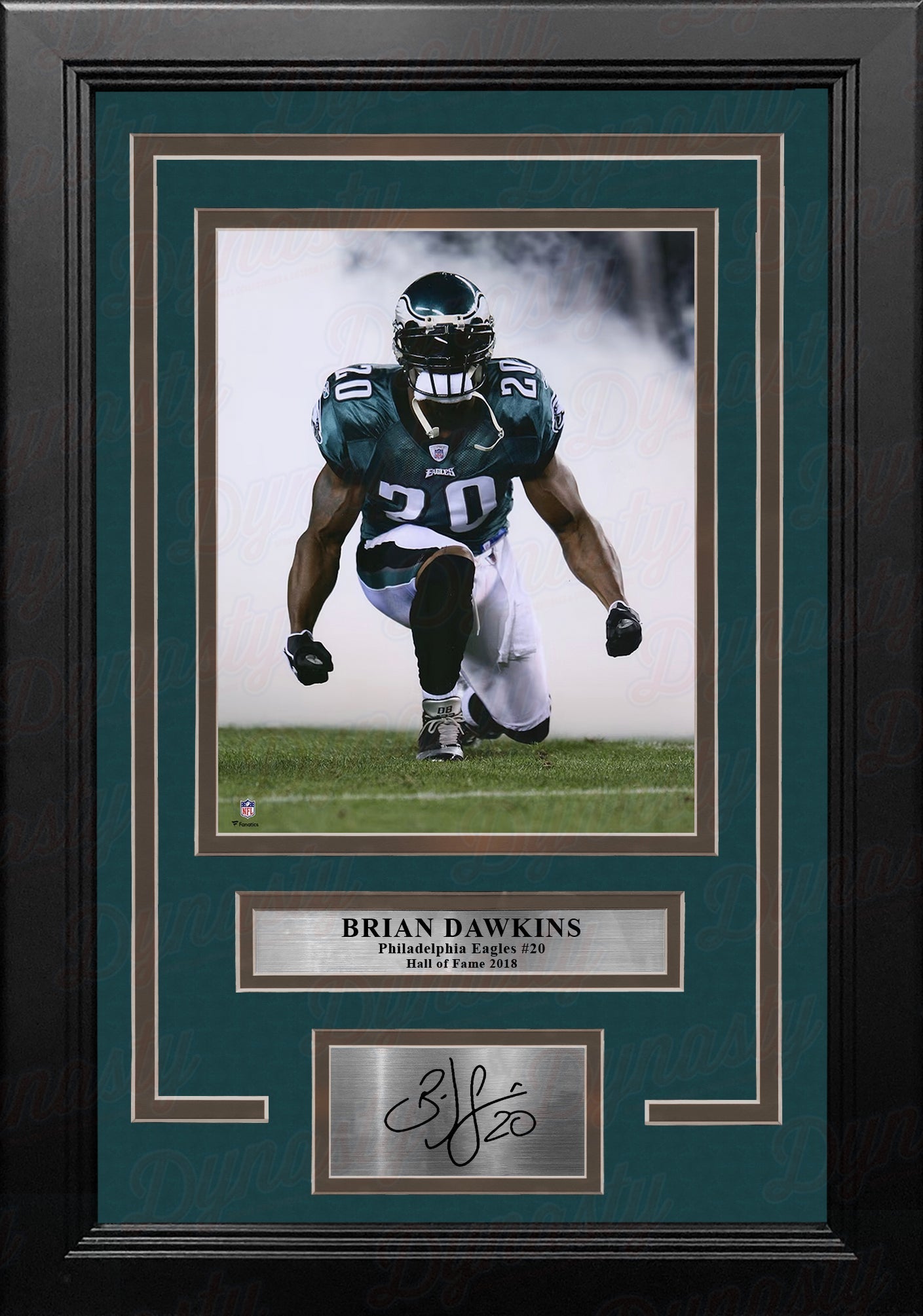 Brian Dawkins Kneeling Smoke Philadelphia Eagles 8x10 Framed Football Photo with Engraved Autograph 1