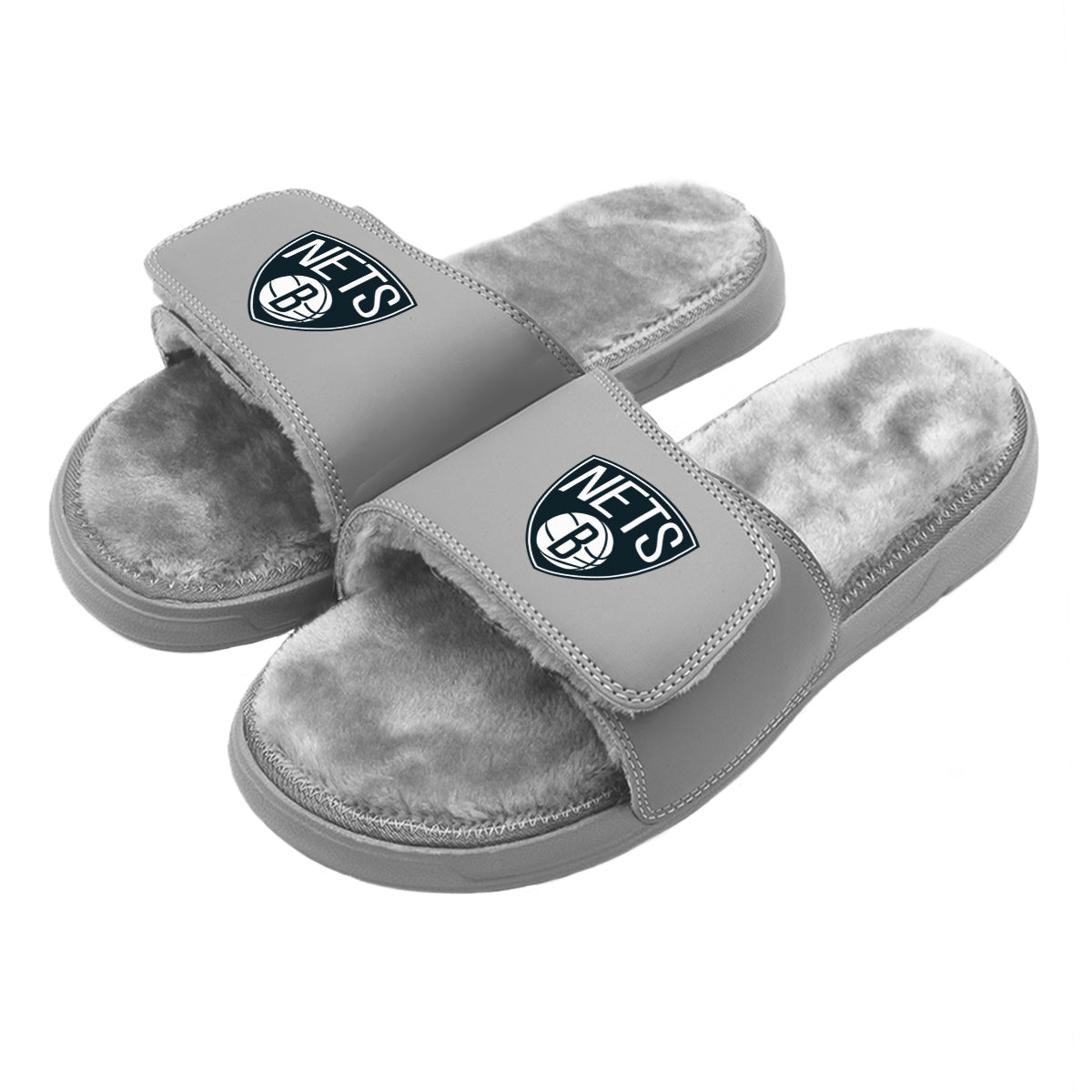 Brooklyn Nets Primary Grey Fur Slides 1