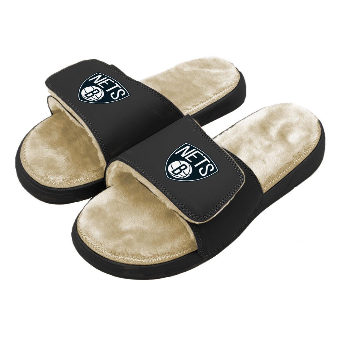 Brooklyn Nets Primary Tan Fur Slides 1