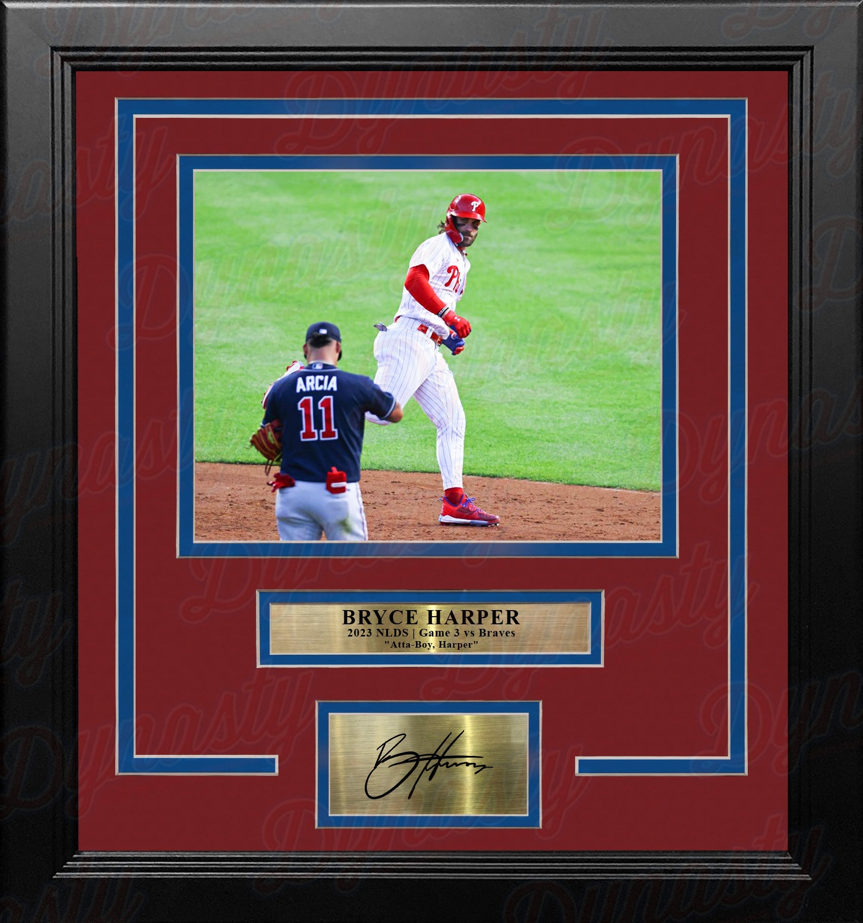 Bryce Harper Stares Down Arcia Philadelphia Phillies 8x10 Framed Photo with Engraved Autograph 1