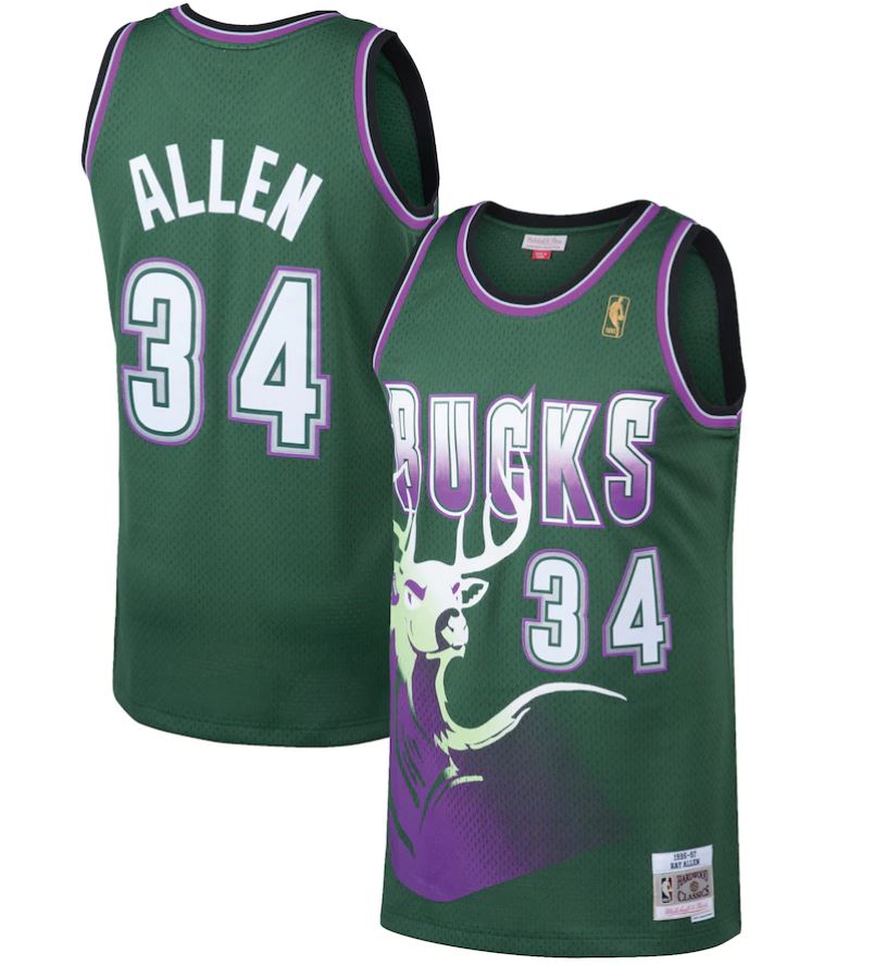 Ray Allen Milwaukee Bucks Mitchell & Ness Green Hardwood Classics 1996-97 Swingman Jersey 1