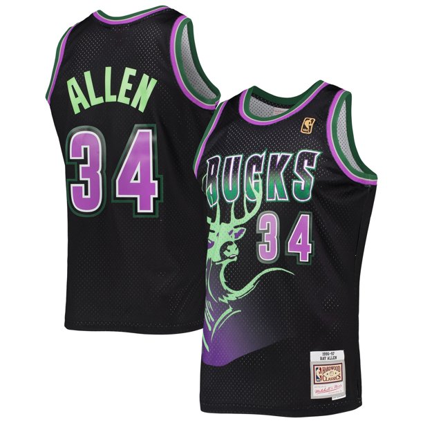 Ray Allen Milwaukee Bucks Mitchell & Ness Black Reload 2.0 Hardwood Classics Swingman Jersey 1