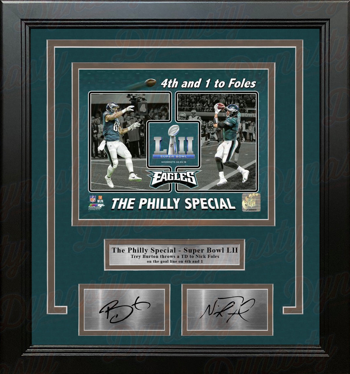 Trey Burton & Nick Foles Eagles Philly Special Collage 11x14 Framed Photo with Engraved Autographs 1