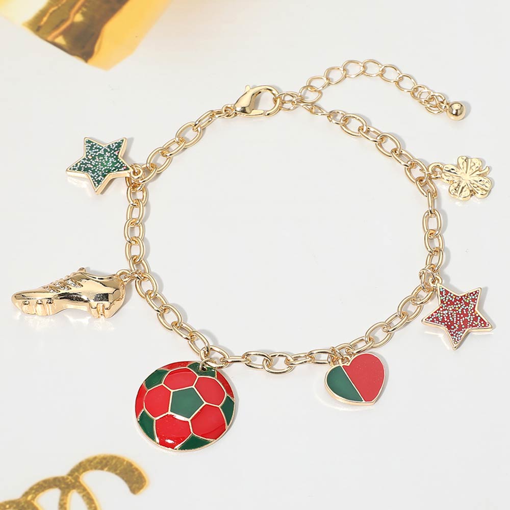 Portugal Soccer Ball Shoe Star Charm Station Bracelet 1