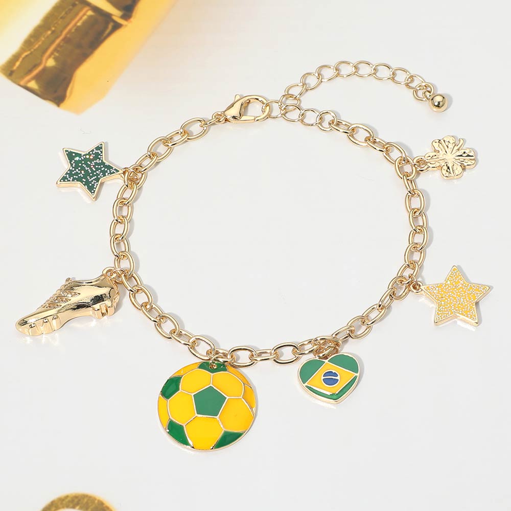 Brazil Soccer Ball Shoe Star Charm Station Bracelet 1