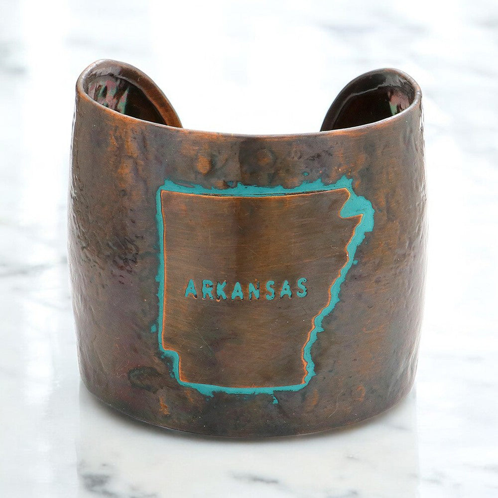 Arkansas State map Hammered Wide Metal Cuff Bracelet 3