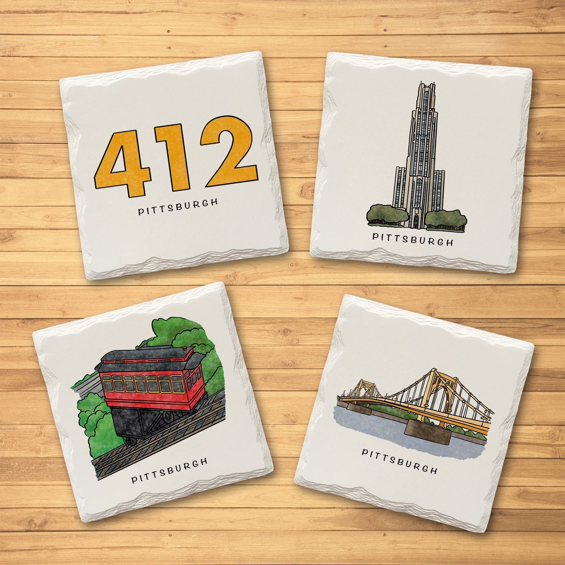 Pittsburgh City 412 Variety Pack - Ceramic Drink Coasters - 4 Pack