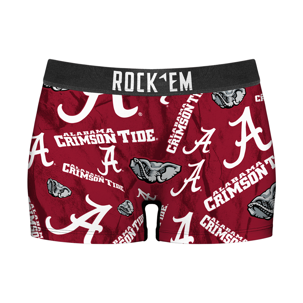 Women's Boy Shorts - Alabama Crimson Tide - Logo All-Over | Rock 'Em Socks 1