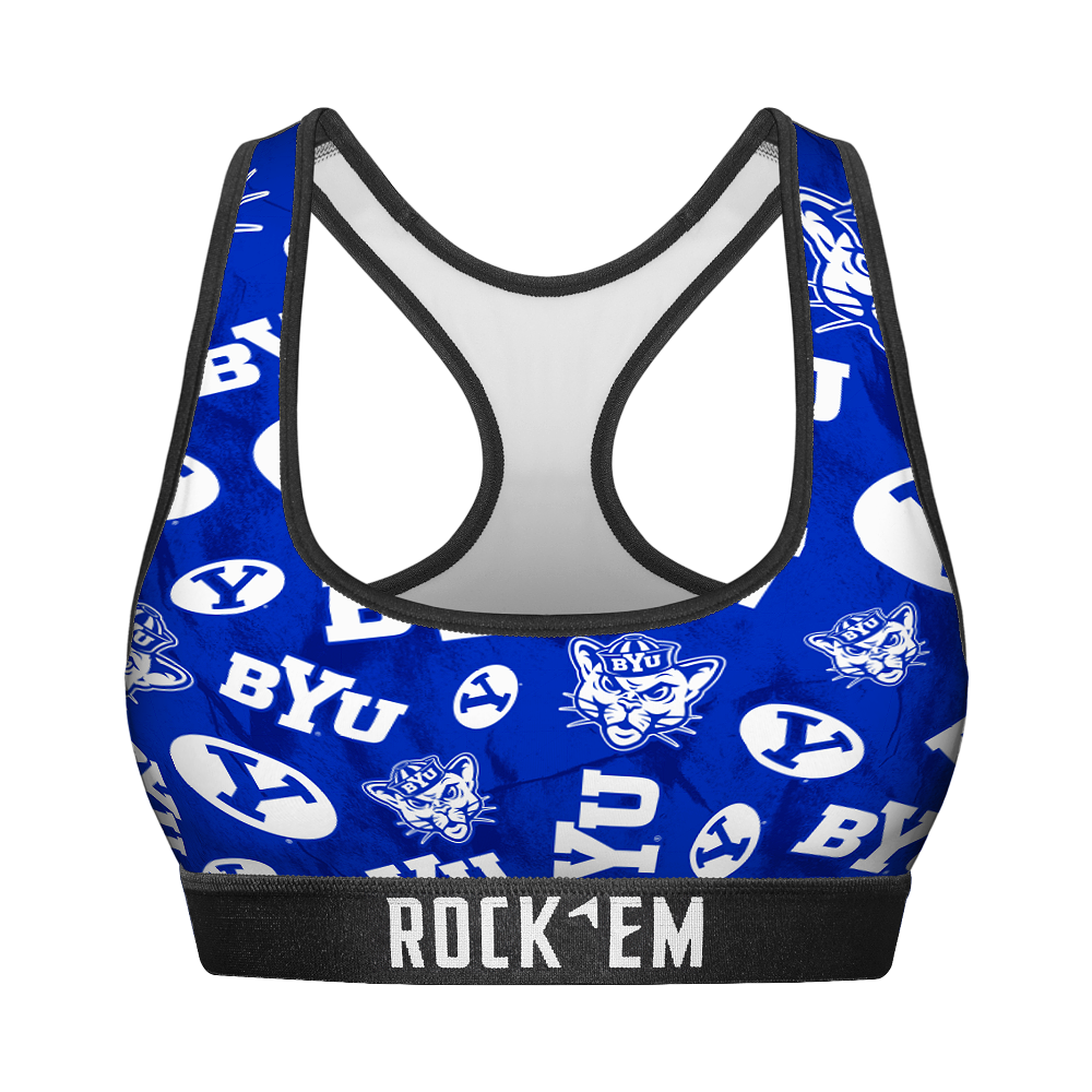 Women's Sports Bra - BYU Cougars - Logo All-Over | Rock 'Em Socks