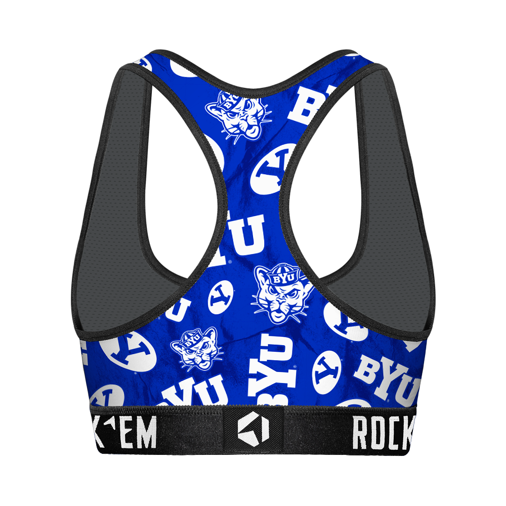 Women's Sports Bra - BYU Cougars - Logo All-Over | Rock 'Em Socks