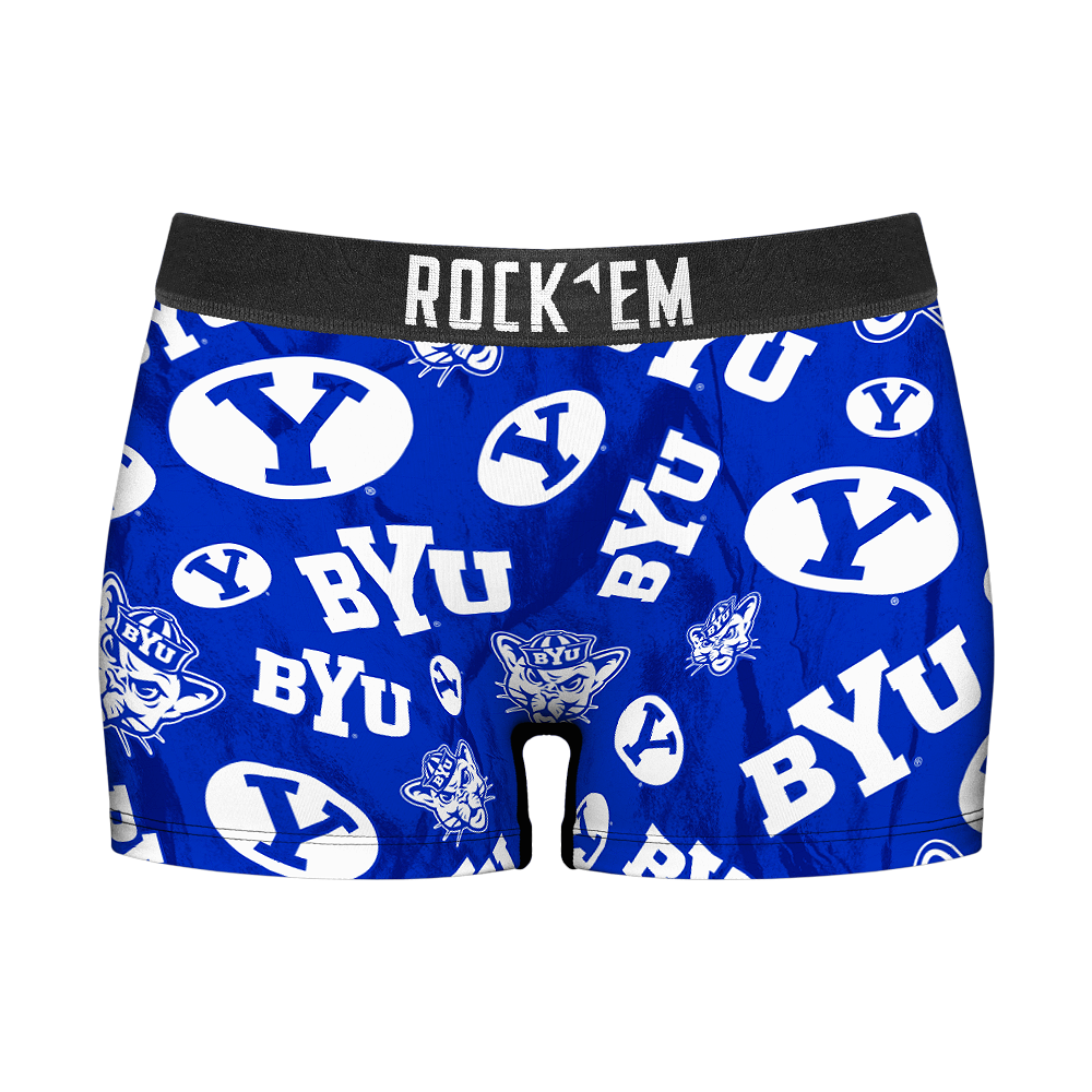 Women's Boy Shorts - BYU Cougars - Logo All-Over | Rock 'Em Socks
