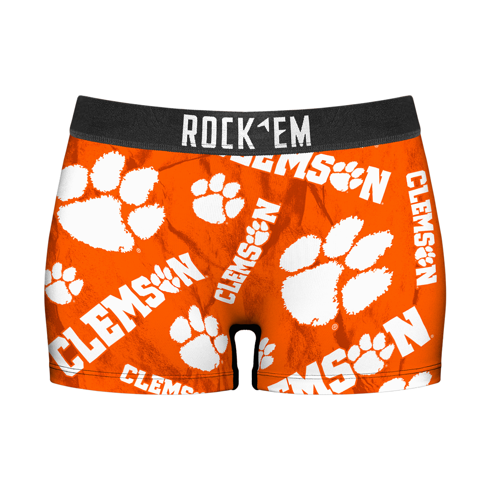 Women's Boy Shorts - Clemson Tigers - Logo All-Over | Rock 'Em Socks