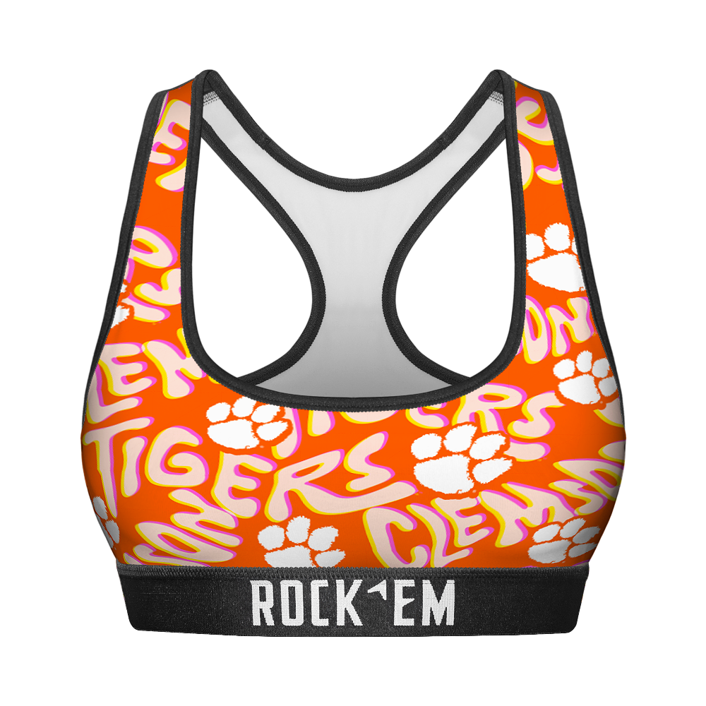 Women's Sports Bra - Clemson Tigers - Twisted Wordmark | Rock 'Em Socks