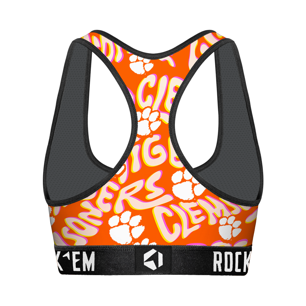 Women's Sports Bra - Clemson Tigers - Twisted Wordmark | Rock 'Em Socks
