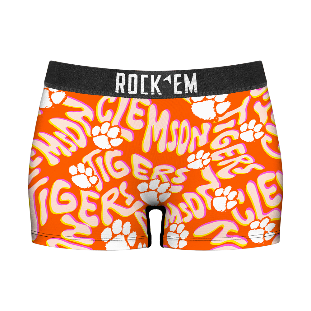 Women's Boy Shorts - Clemson Tigers - Twisted Wordmark | Rock 'Em Socks 1