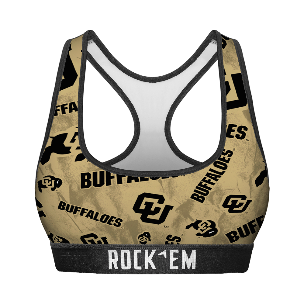 Women's Sports Bra - Colorado Buffaloes - Logo All-Over | Rock 'Em Socks 1